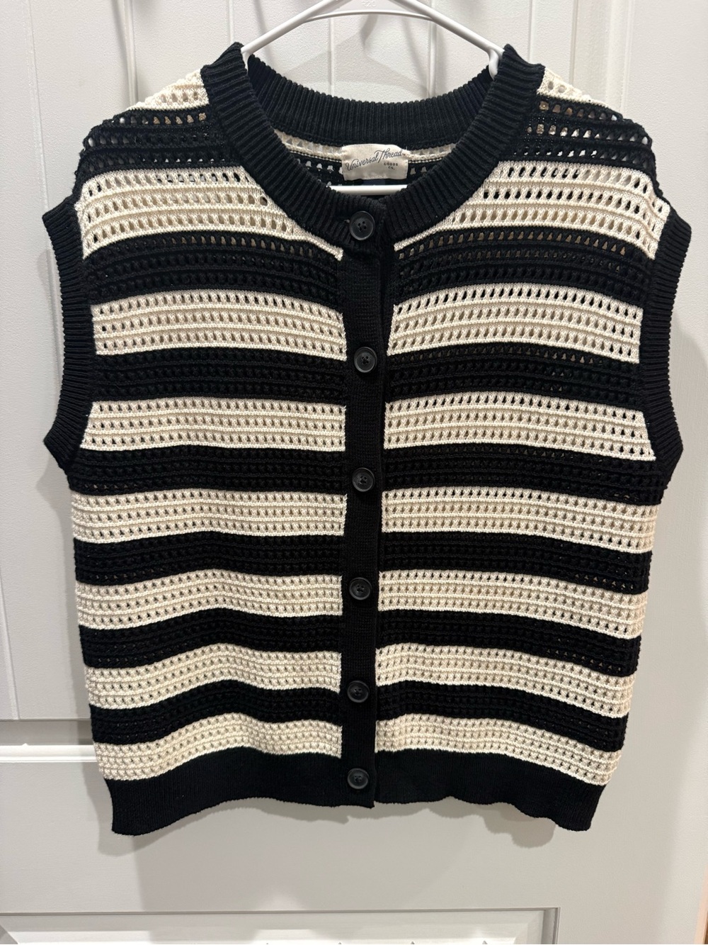Universal Thread Black & Cream Striped Knit Button-Front Vest